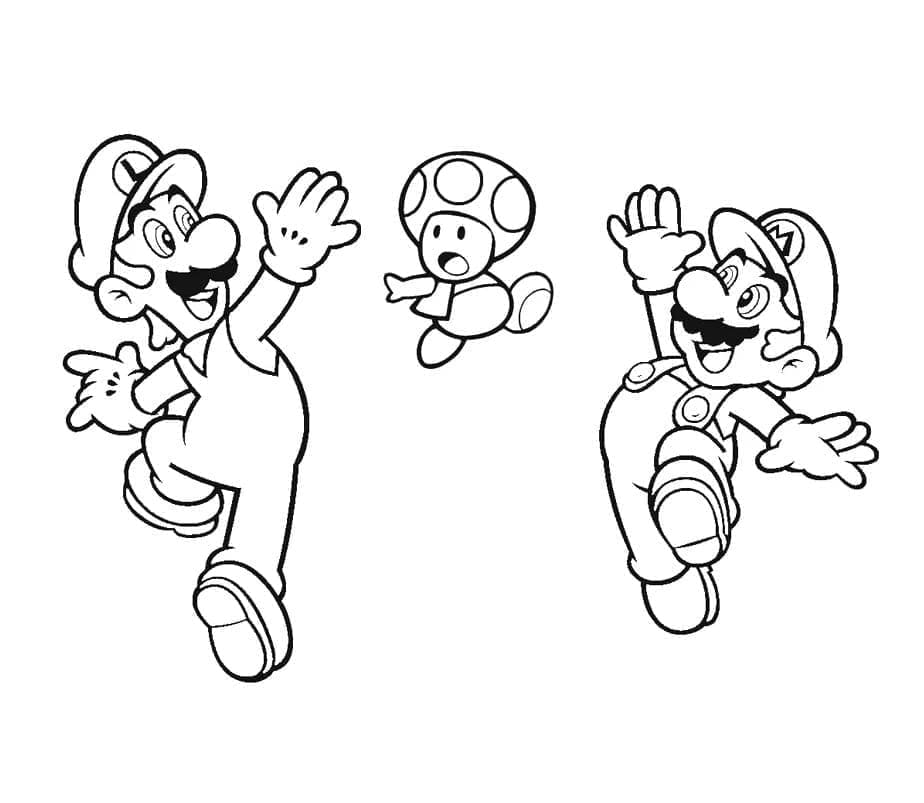 Coloriage Mario et Luigi avec Toad