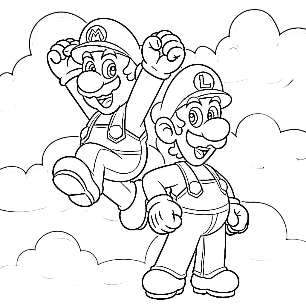 Coloriage Mario et Luigi sont heureux