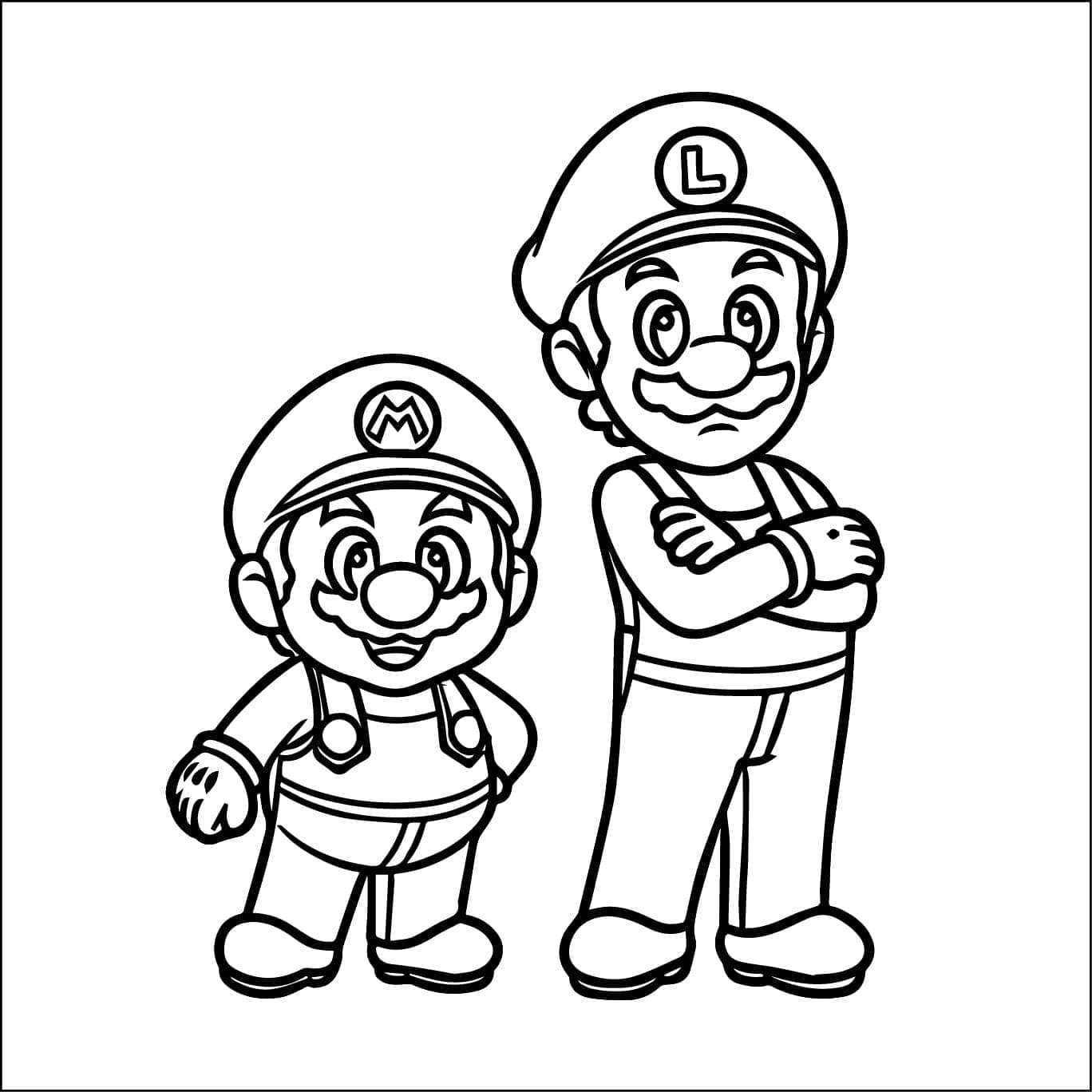 Coloriage Mario et Luigi très heureux