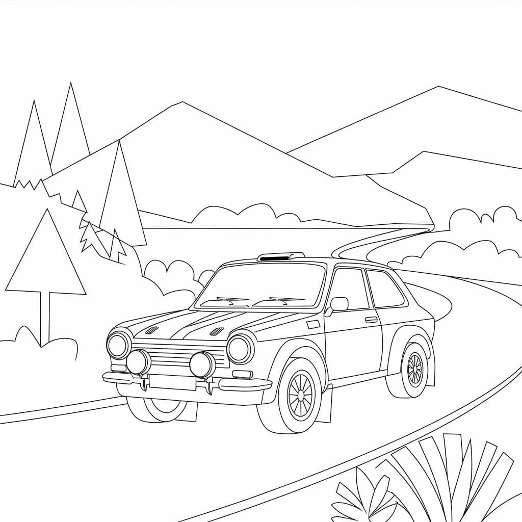 Coloriage Rallye Voiture Gratuit Pour les Enfants