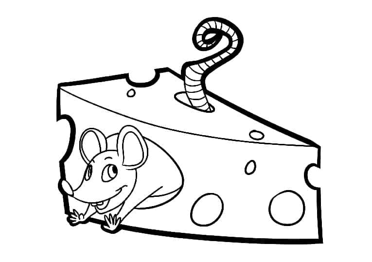 Coloriage Souris avec un fromage