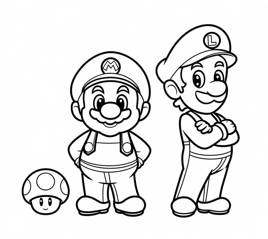 Coloriage Toad, Mario et Luigi