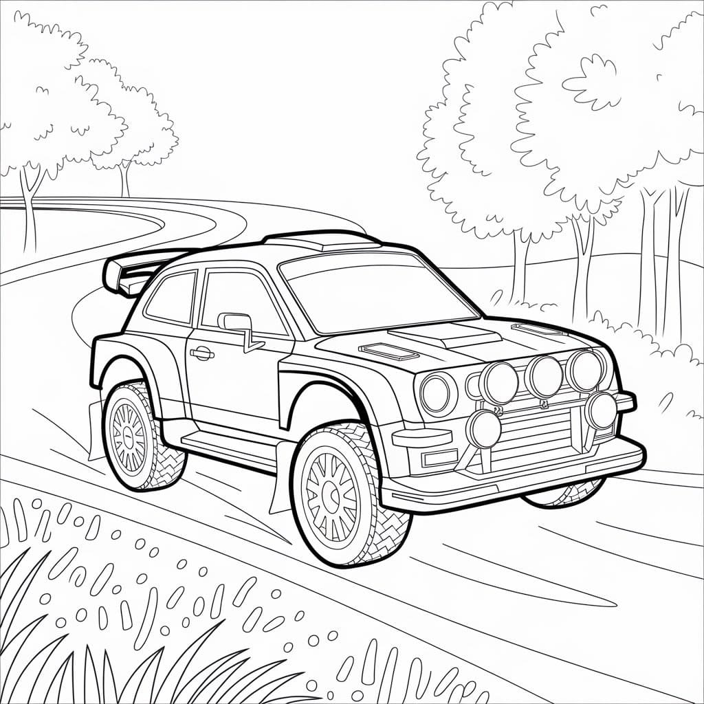 Coloriage Une Voiture de Rallye sur la Route