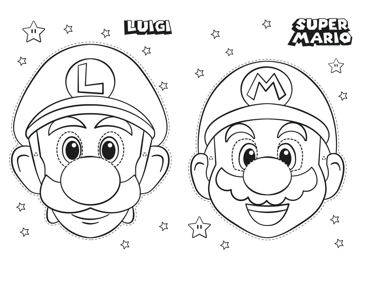 Coloriage Visage de Mario et Luigi