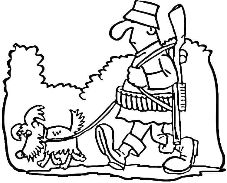 Coloriage Chasseur avec chien