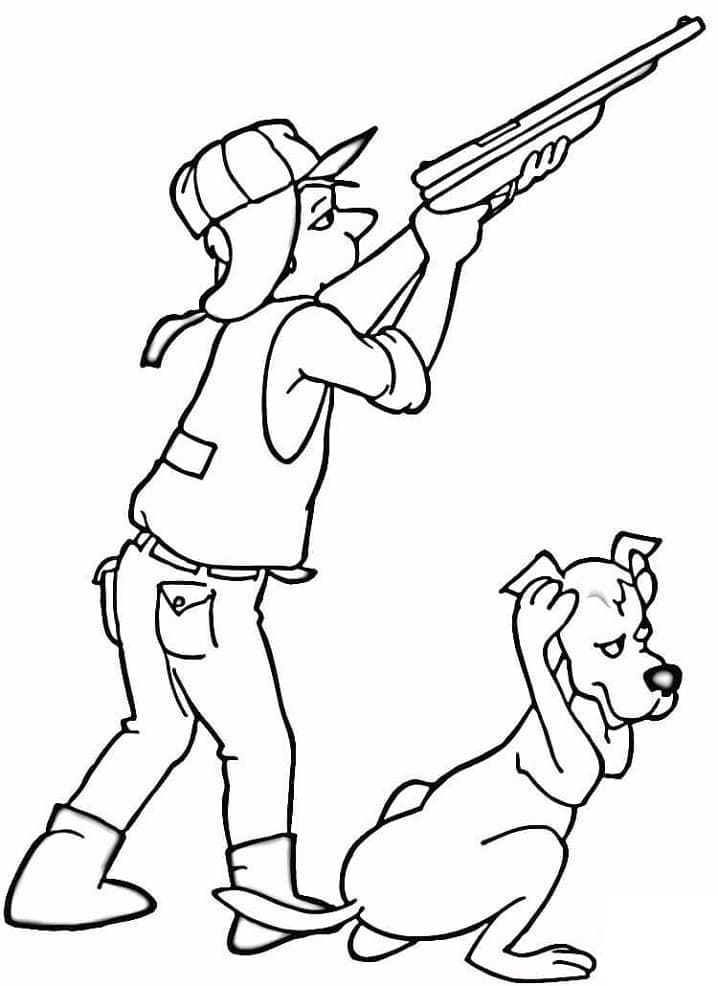 Coloriage Chasseur et son chien