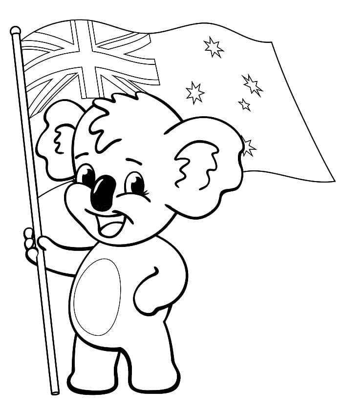 Coloriage Koala avec le drapeau de l'Australie