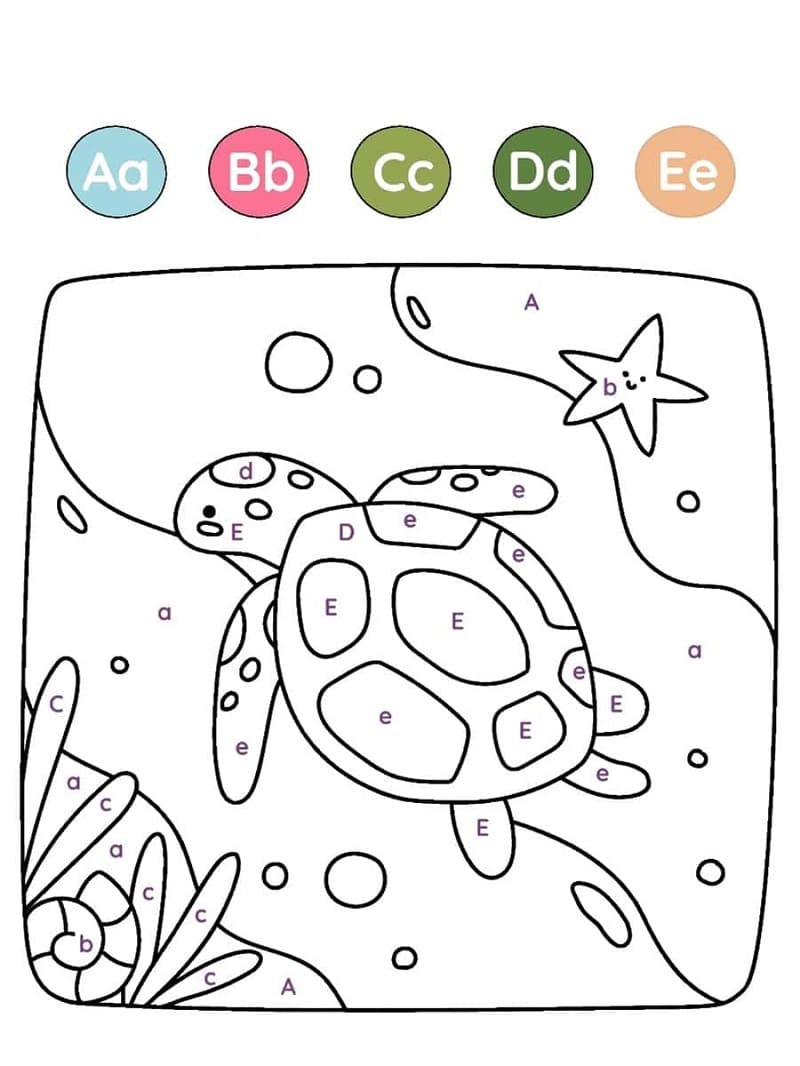 Tortue de Mer Magique Lettres coloring page