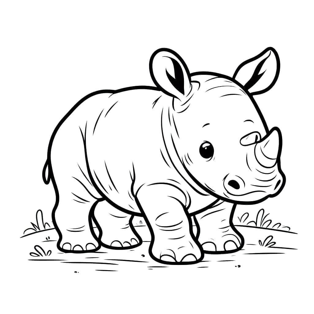 Coloriage Un bébé rhinocéros mignon