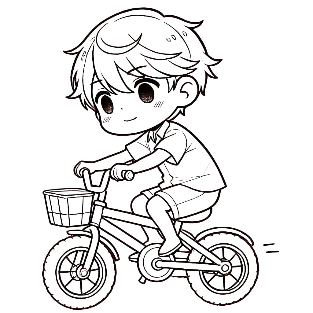 Coloriage Un garçon de manga fait du vélo