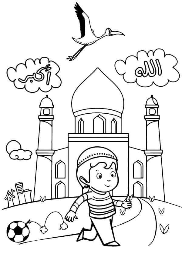 Coloriage Enfant et Mosquée