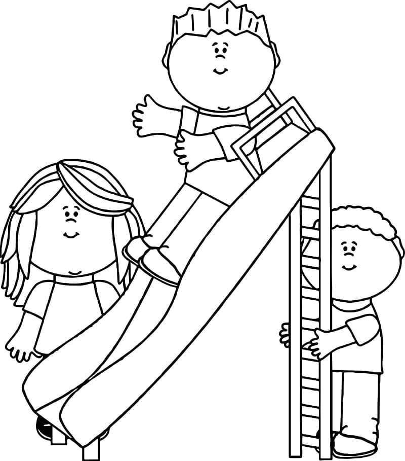 Coloriage Enfants sur un toboggan