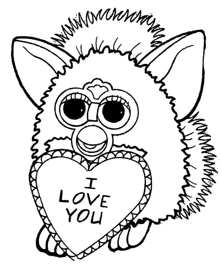 Coloriage Furby à la Saint-Valentin