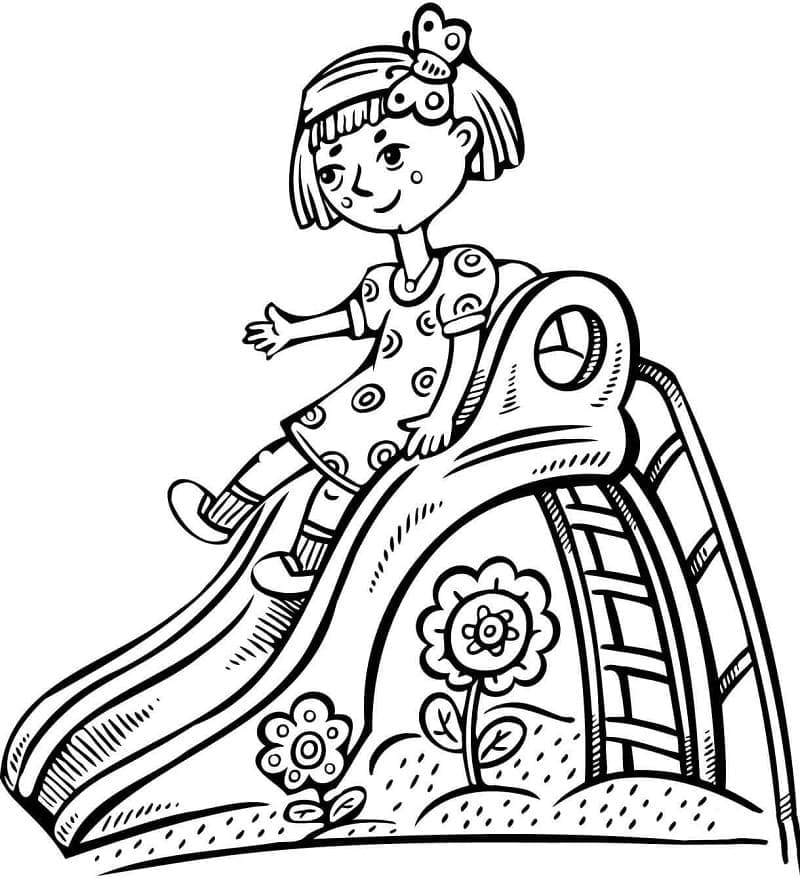 Coloriage Petite fille sur un toboggan