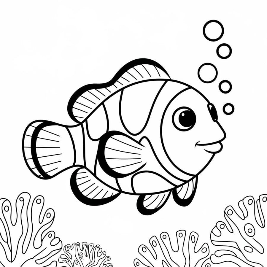 Coloriage Poisson Clown Nageur