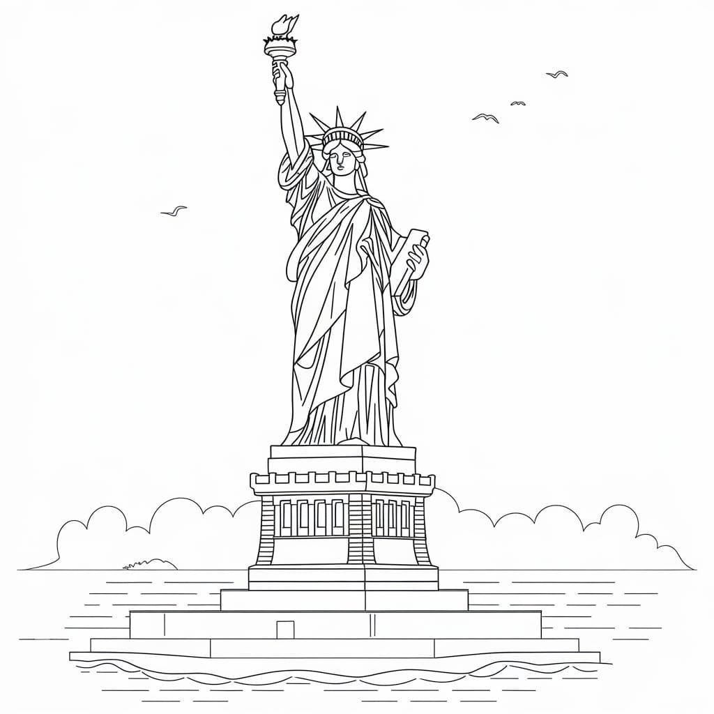 Coloriage Statue de la Liberté Pour les Enfants de 4 Ans