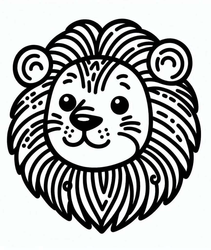 Coloriage Tête de Lion Heureuse