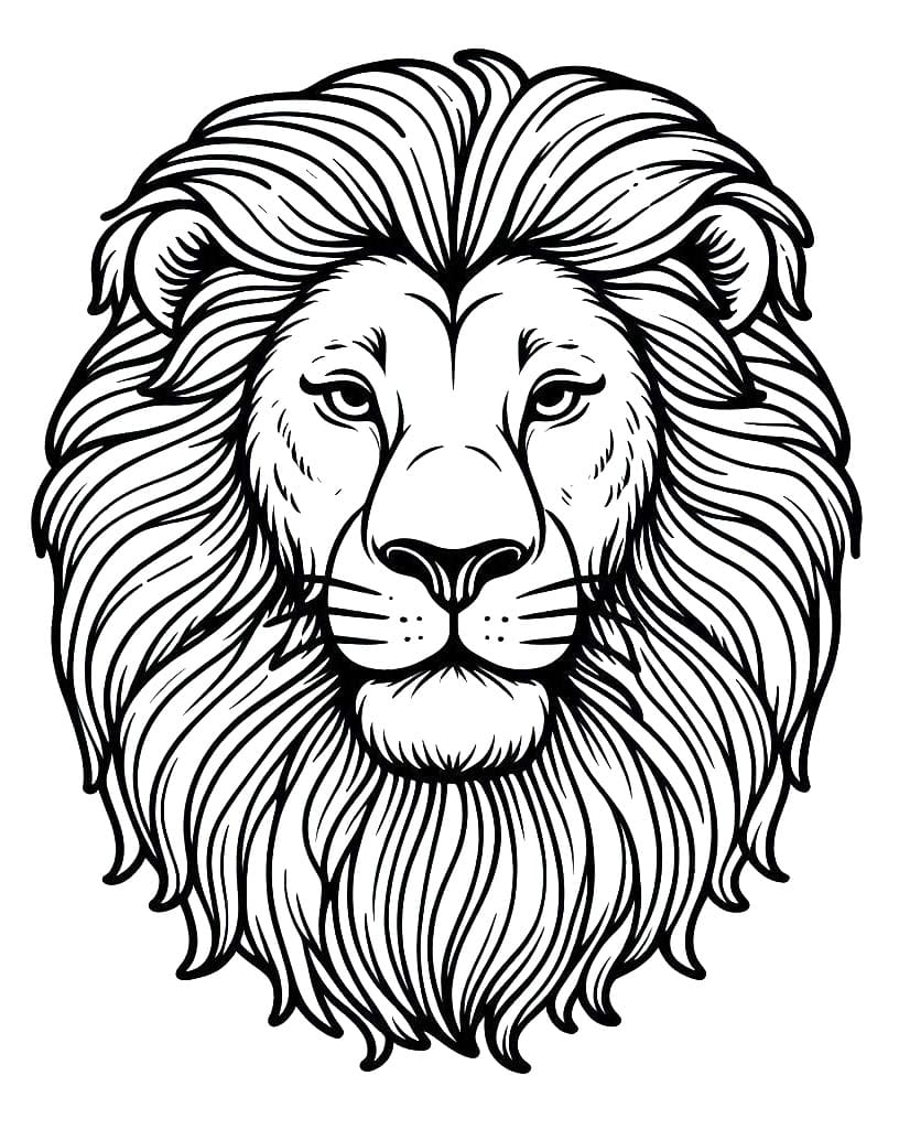 Coloriage Tête de Lion Pour les Enfants de 3 Ans