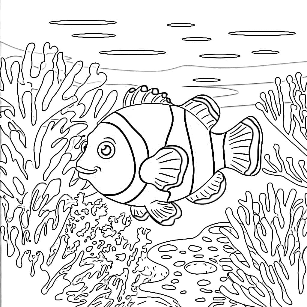 Coloriage Un Poisson Clown Nageur