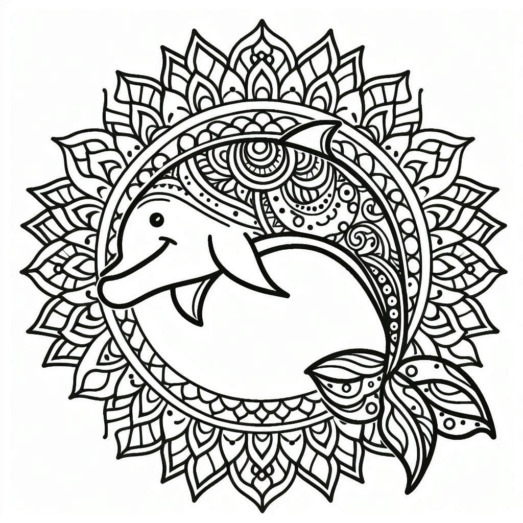 Coloriage Dessin de Mandala Dauphin