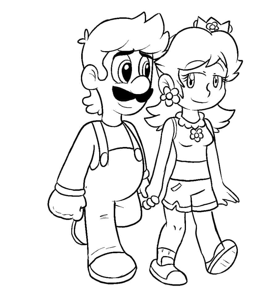 Coloriage Luigi et Princesse Daisy