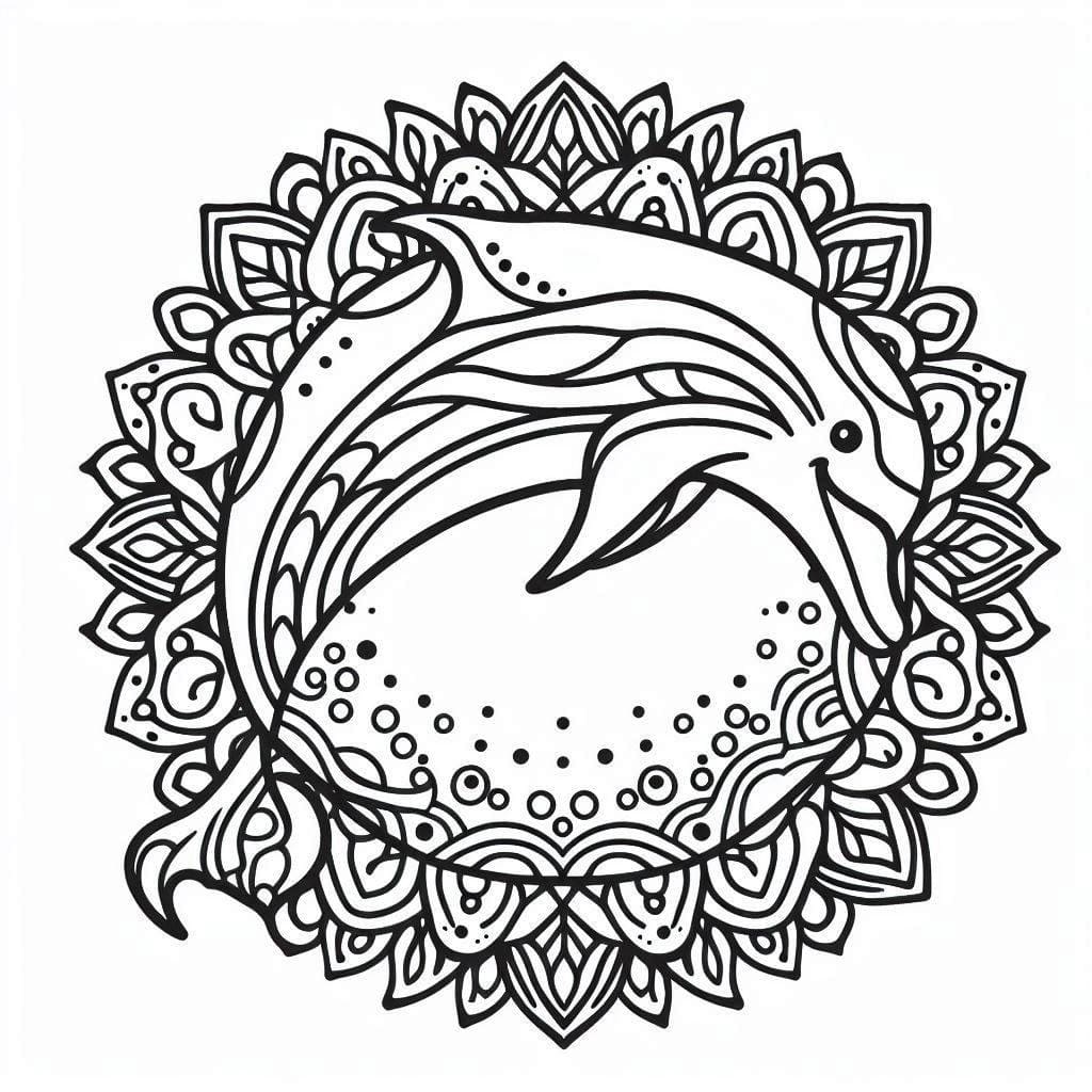 Coloriage Mandala de dauphins fantastiques