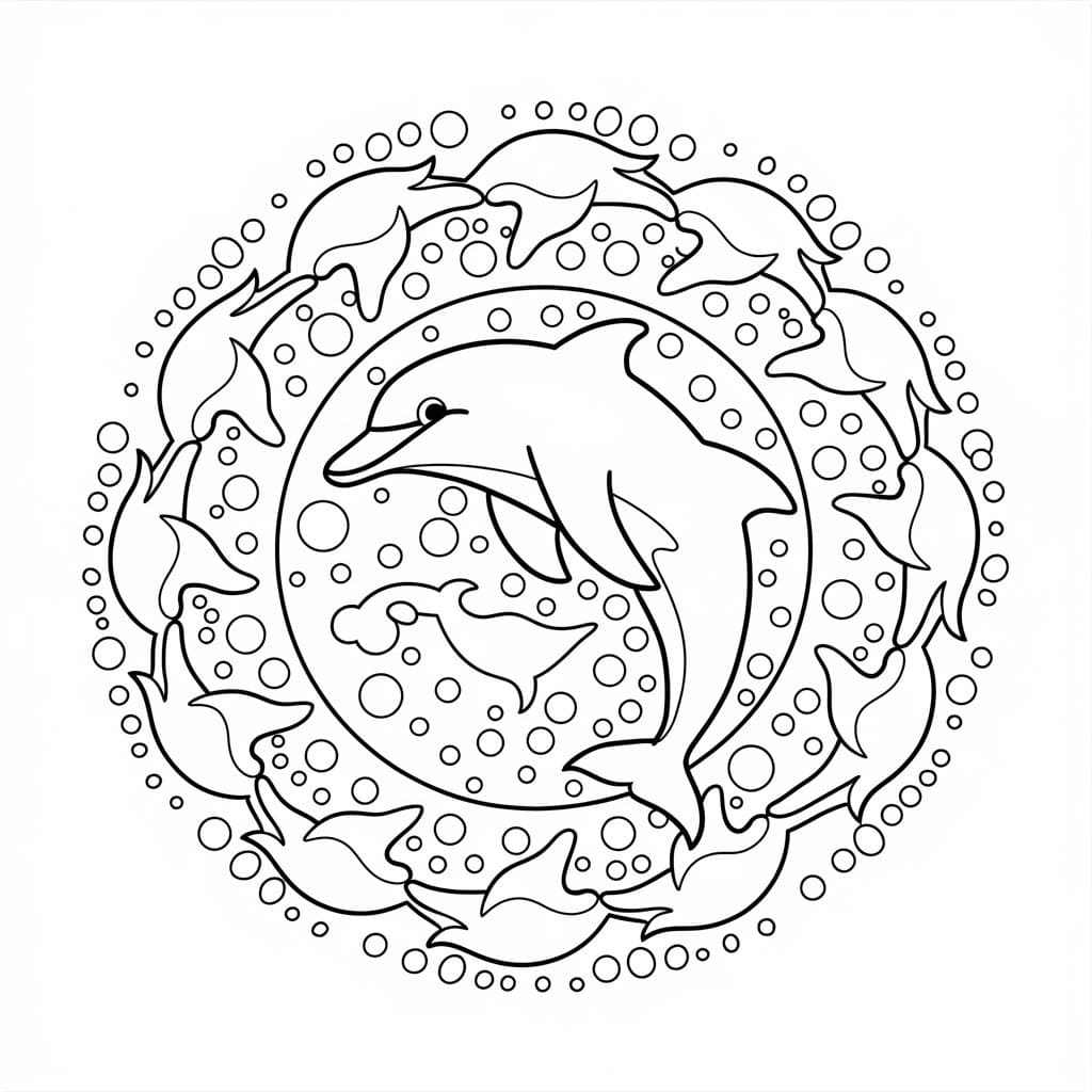 Coloriage Mandala de Dauphins