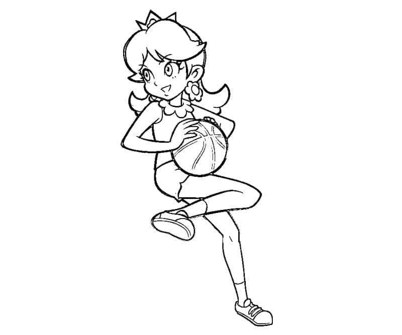 Coloriage Princesse Daisy Joue au Basket-ball