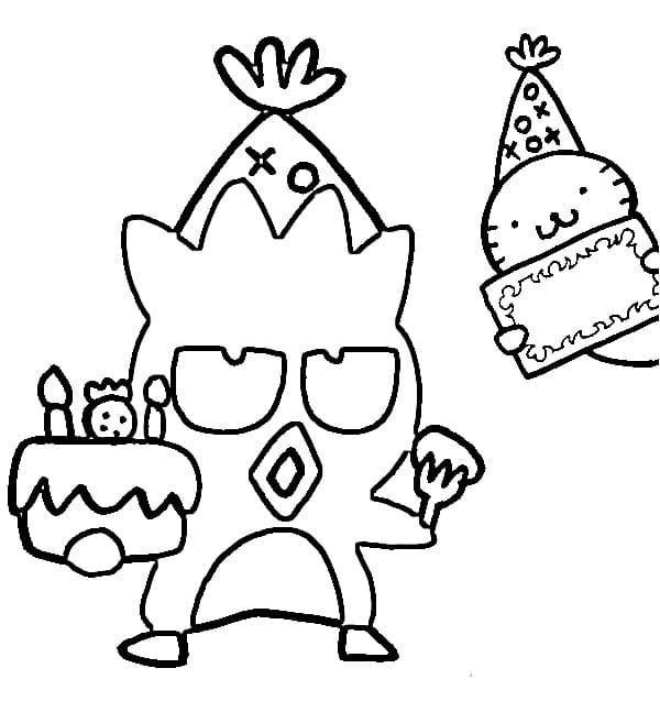 Coloriage Badtz Maru et gâteau d'anniversaire