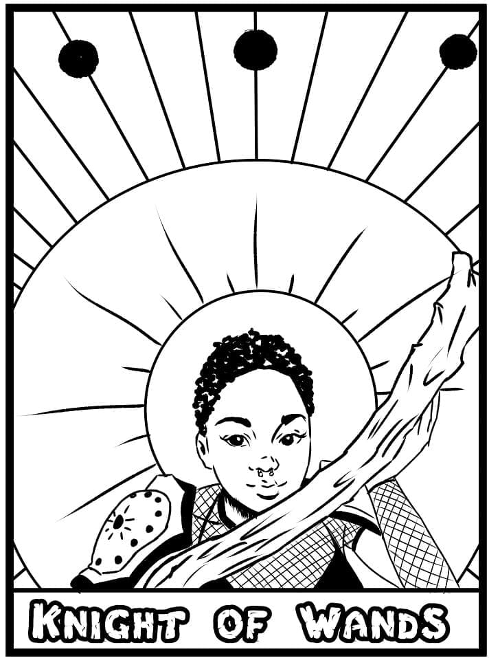 Coloriage Cavalier de Bâton Tarot