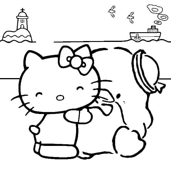 Coloriage Hello Kitty et Tuxedo Sam