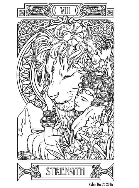 Coloriage La Force Carte de Tarot
