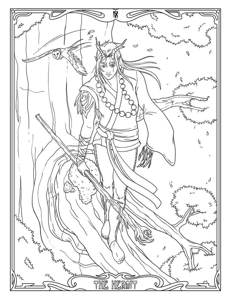 Coloriage L'Ermite Carte de Tarot