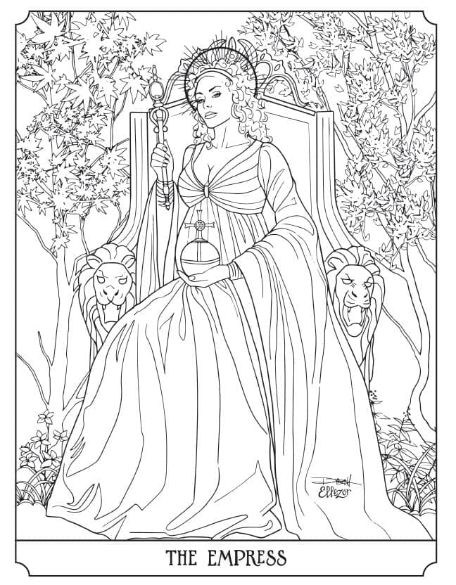 Coloriage L'Impératrice Carte de Tarot