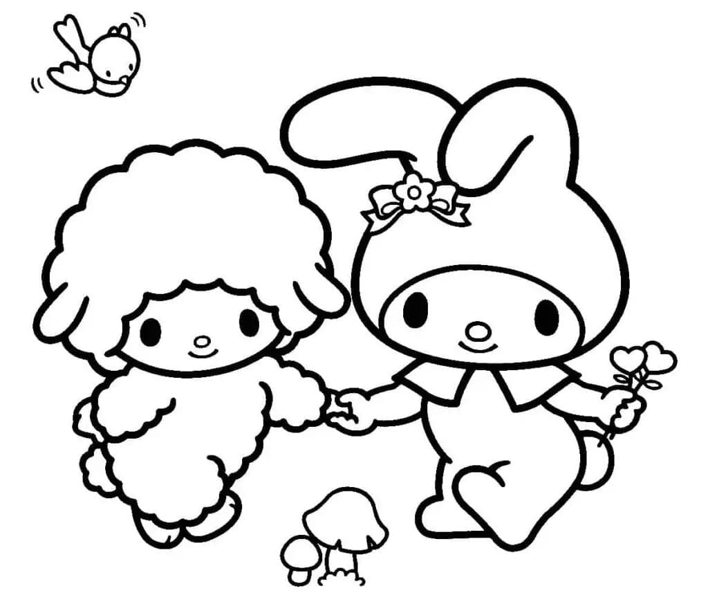 Coloriage My Sweet Piano et My Melody de Sanrio