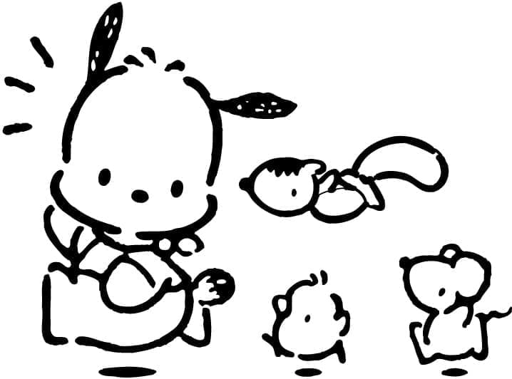 Coloriage Pochacco avec des amis
