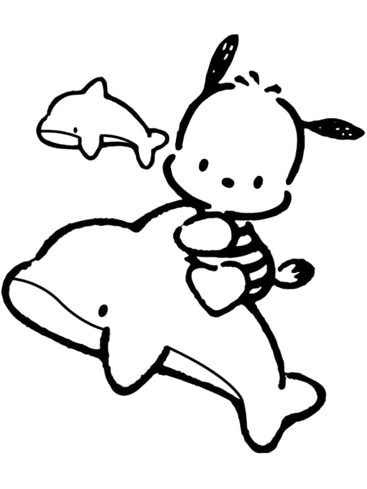 Coloriage Pochacco avec les dauphins