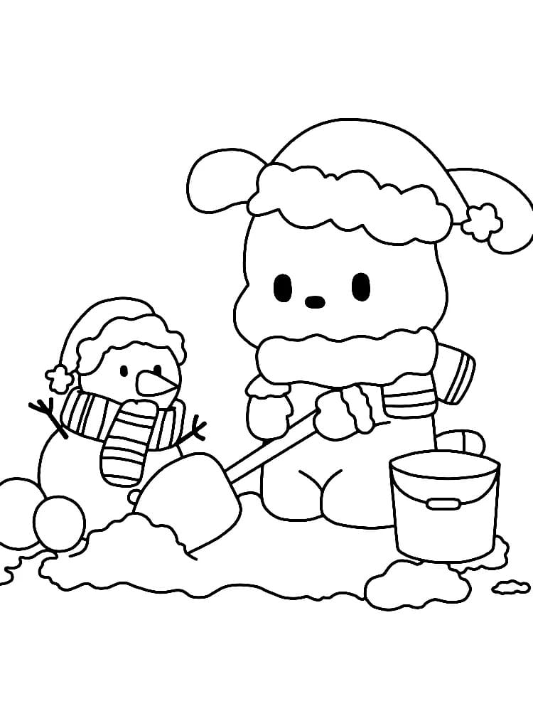 Coloriage Pochacco et Bonhomme de neige
