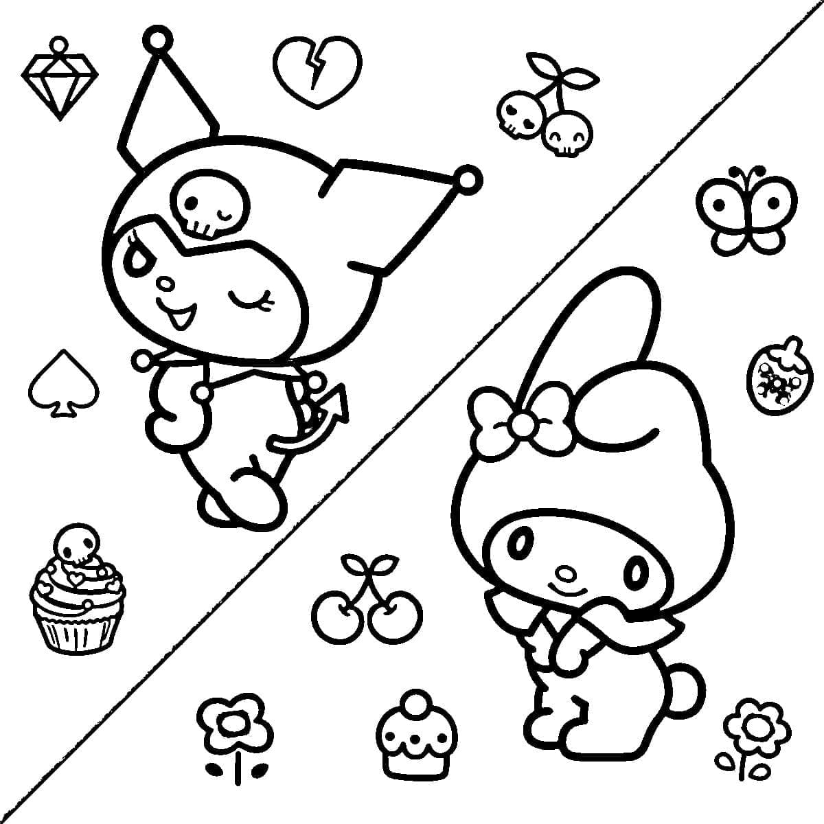 Coloriage Sanrio Kuromi et My Melody