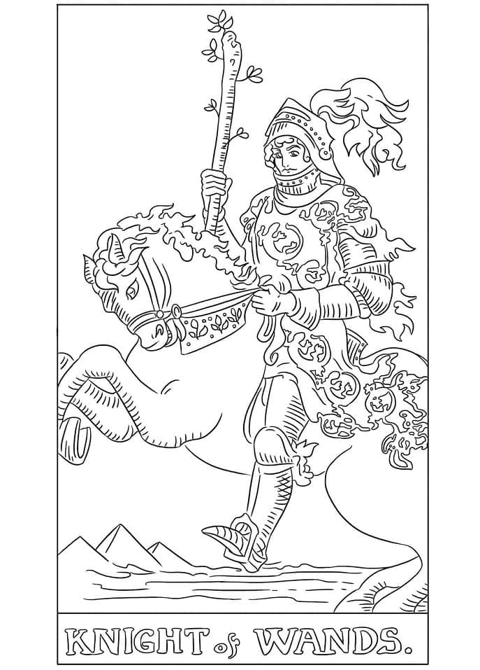 Coloriage Tarot cavalier de bâton