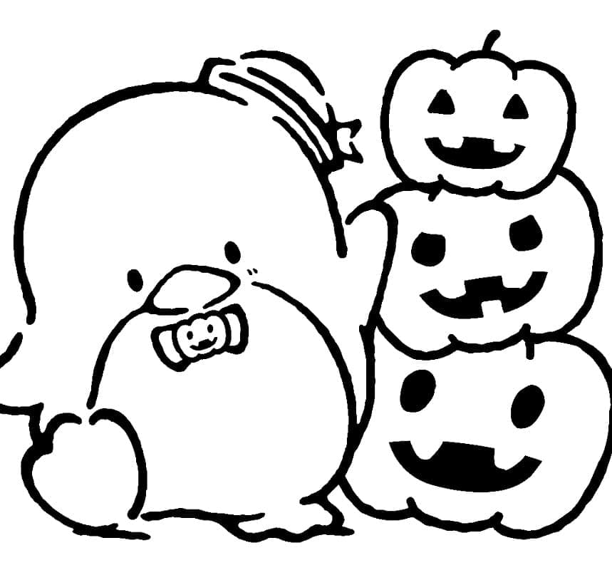 Coloriage Tuxedo Sam et les citrouilles