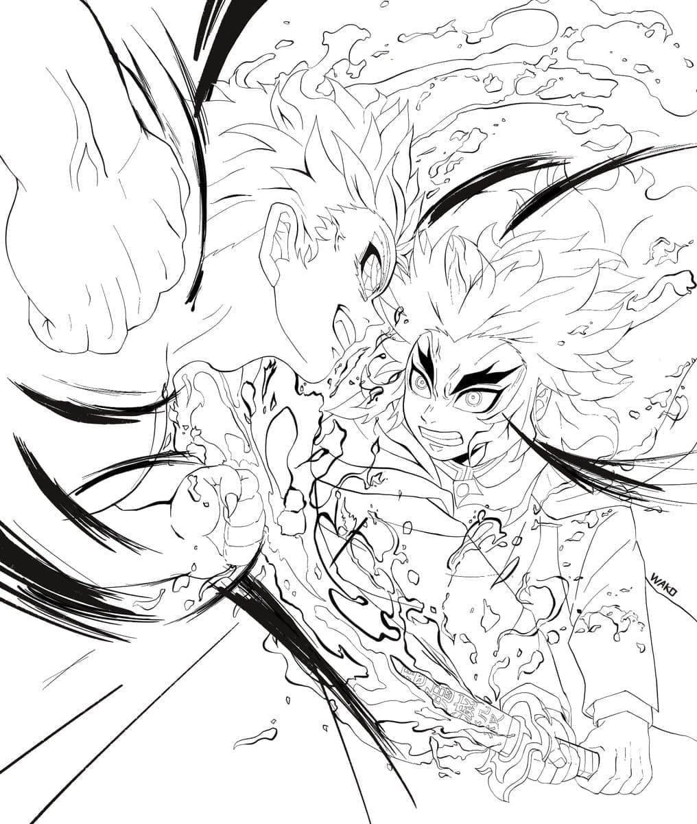 Coloriage Akaza vs Rengoku