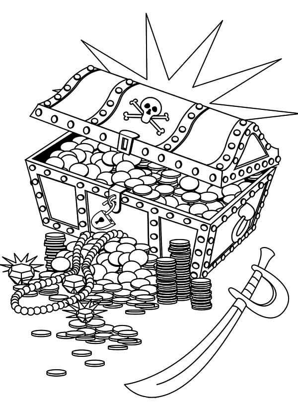 Coloriage Coffre au Trésor Imprimable Pour Enfants