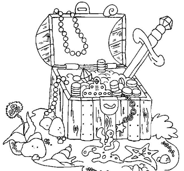 Coloriage Coffre au Trésor Pour les Enfants de 4 Ans