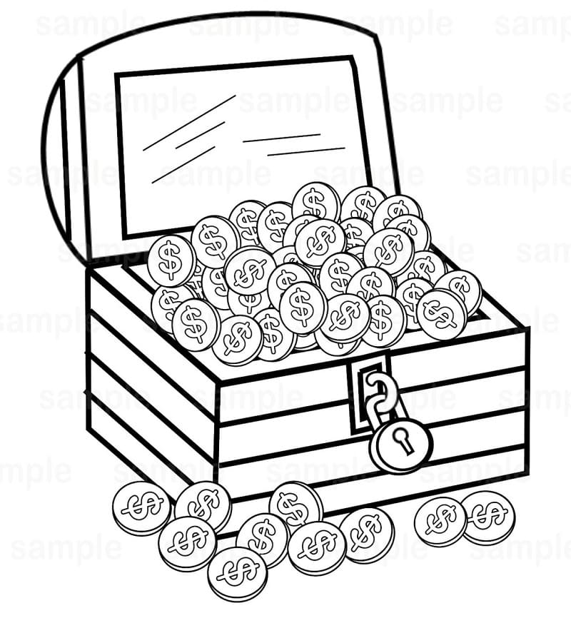 Coloriage Coffre au Trésor Pour les Enfants de 5 Ans