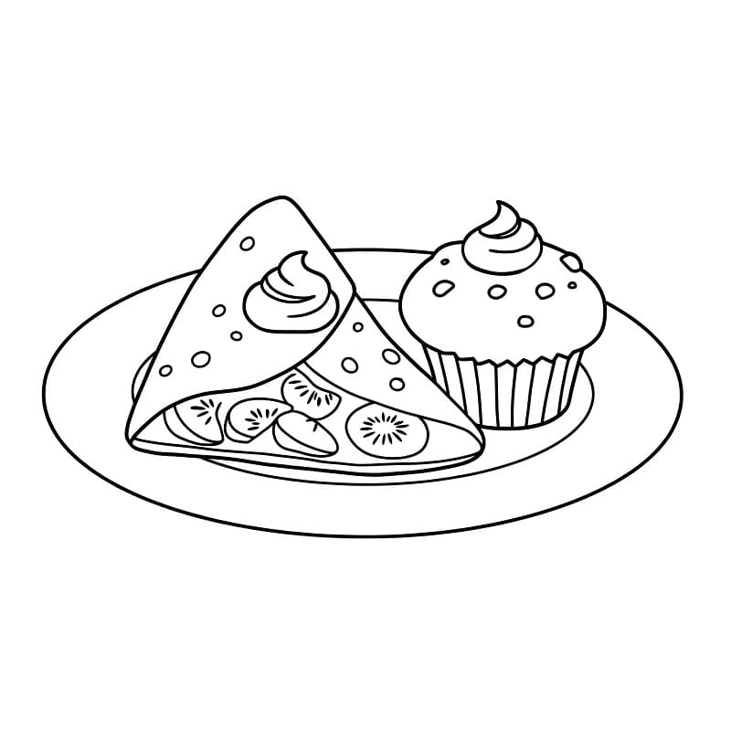 Coloriage Crêpe avec cupcake