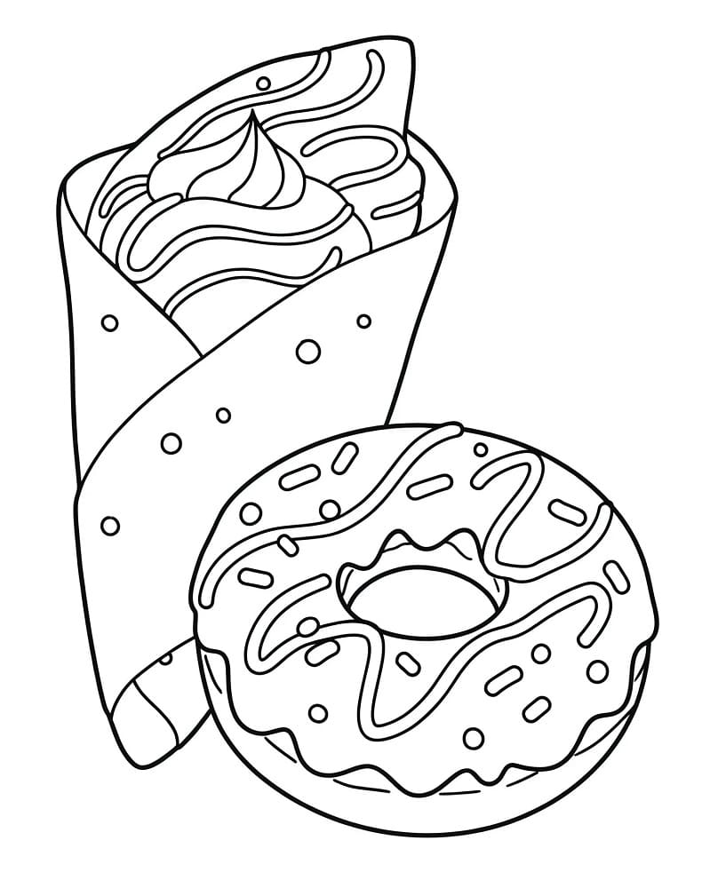 Coloriage Crêpe et Beignet