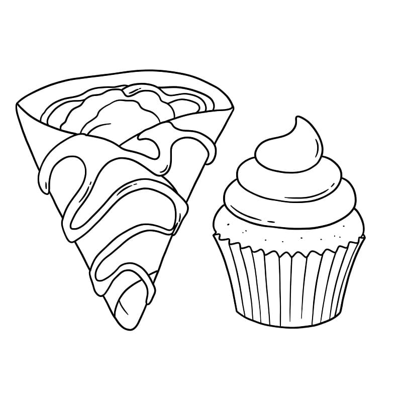 Coloriage Crêpe et cupcake