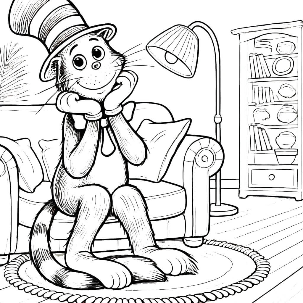 Coloriage Dessin de Le Chat Chapeauté Gratuit