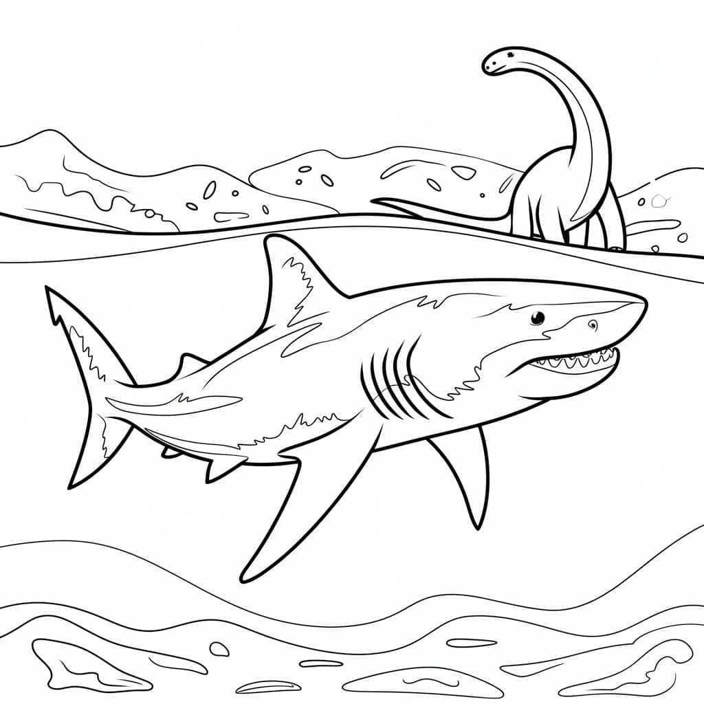 Coloriage Dessin de Megalodon Gratuit